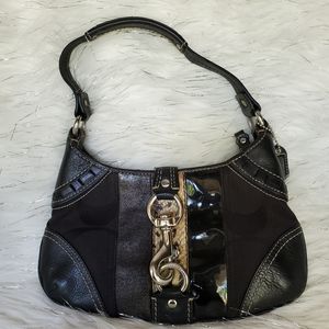Coach Snakeprint Trim Black Canvas Shoulder Bag